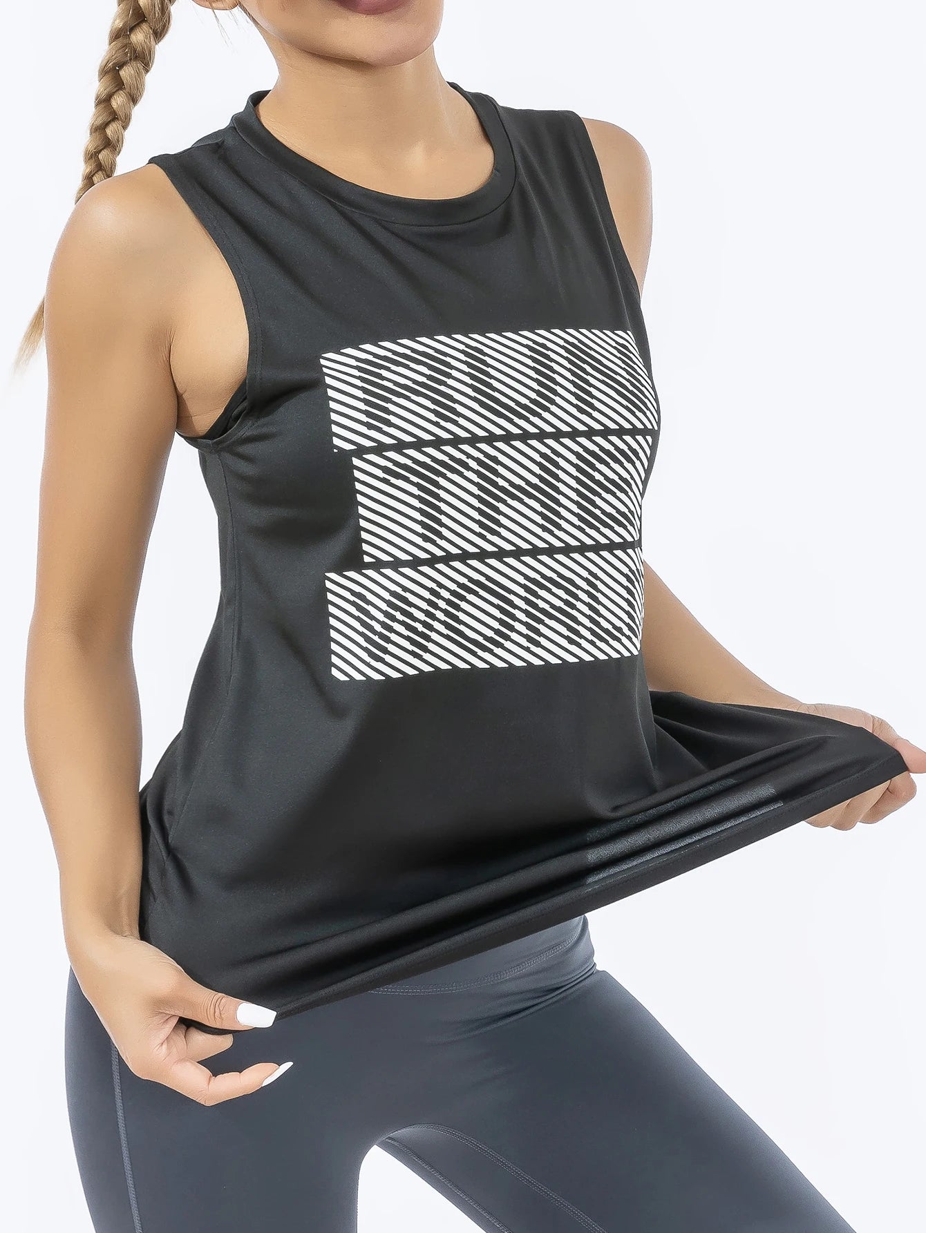 Women's Retro Quick-Dry Black Sports Tank Top, Sleeveless