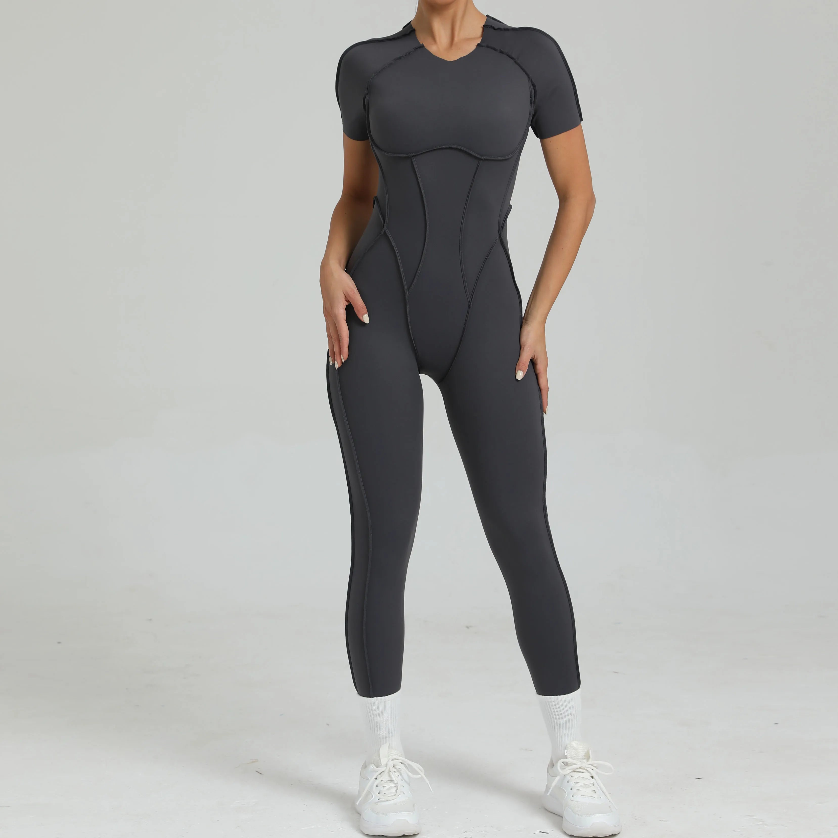 Women's One-Piece Suit Zipper Short Sleeve Gym Push