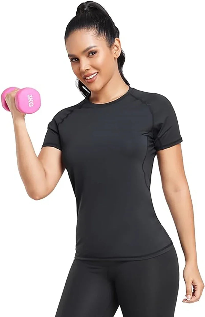 Women's Compression Shirt Short Sleeve Athletic Yoga Running