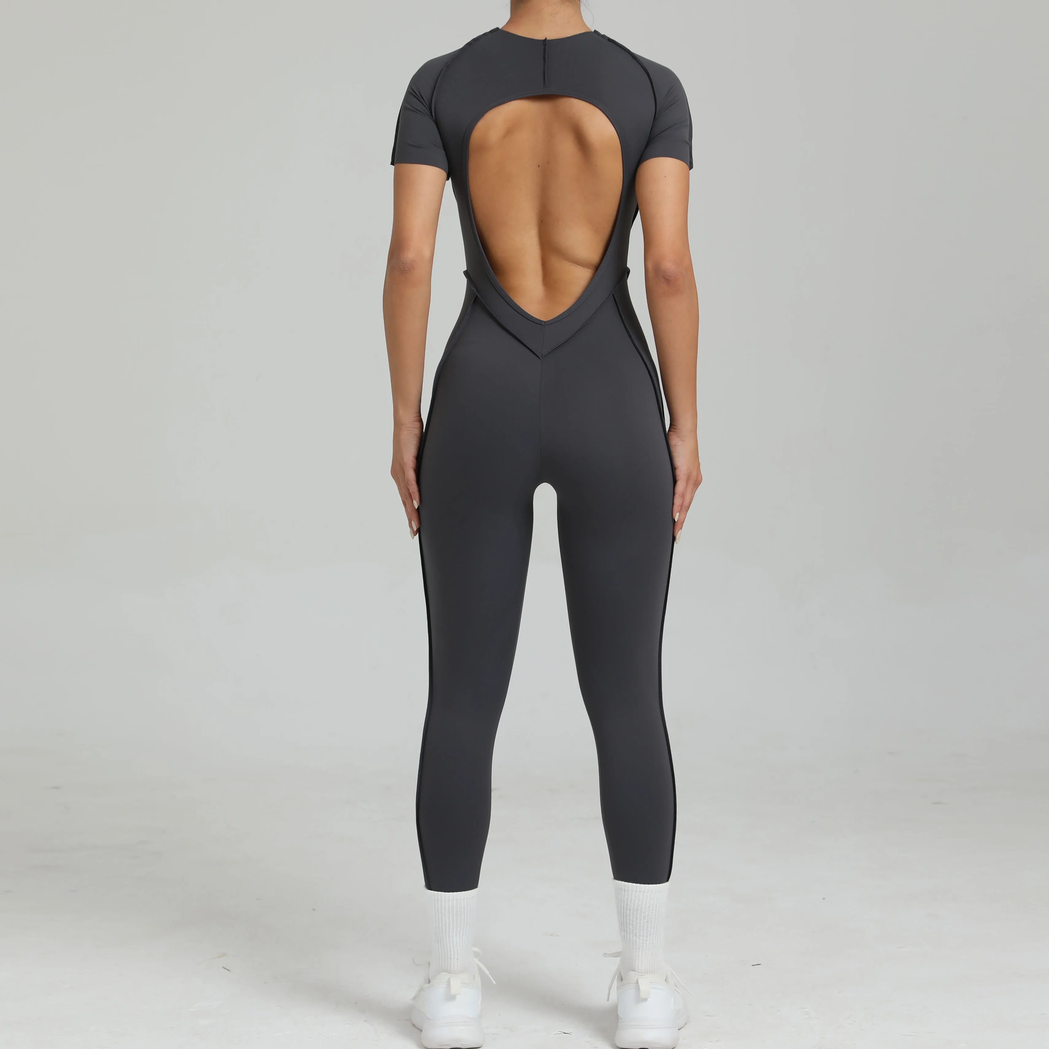 Women's One-Piece Suit Zipper Short Sleeve Gym Push