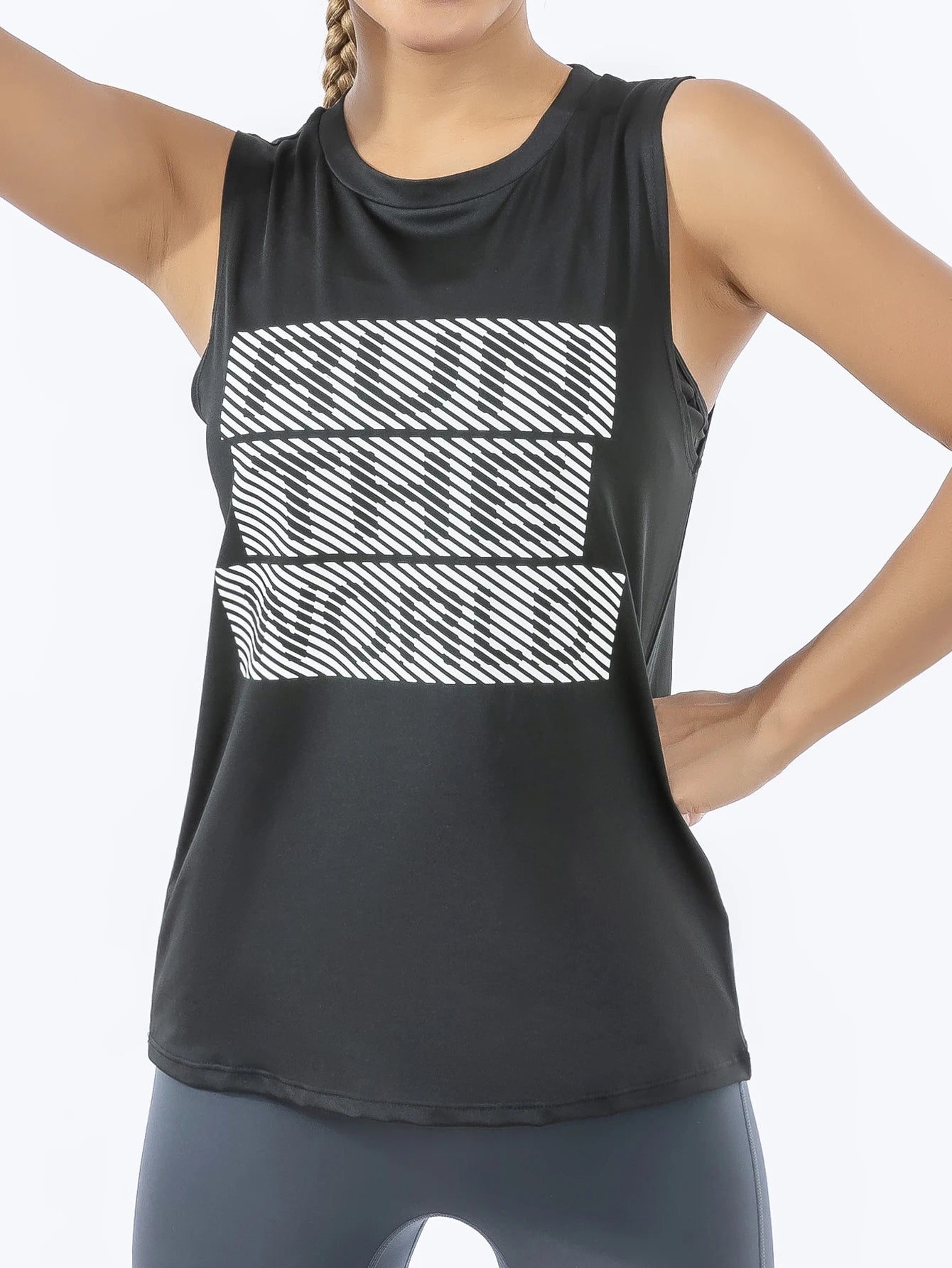 Women's Retro Quick-Dry Black Sports Tank Top, Sleeveless