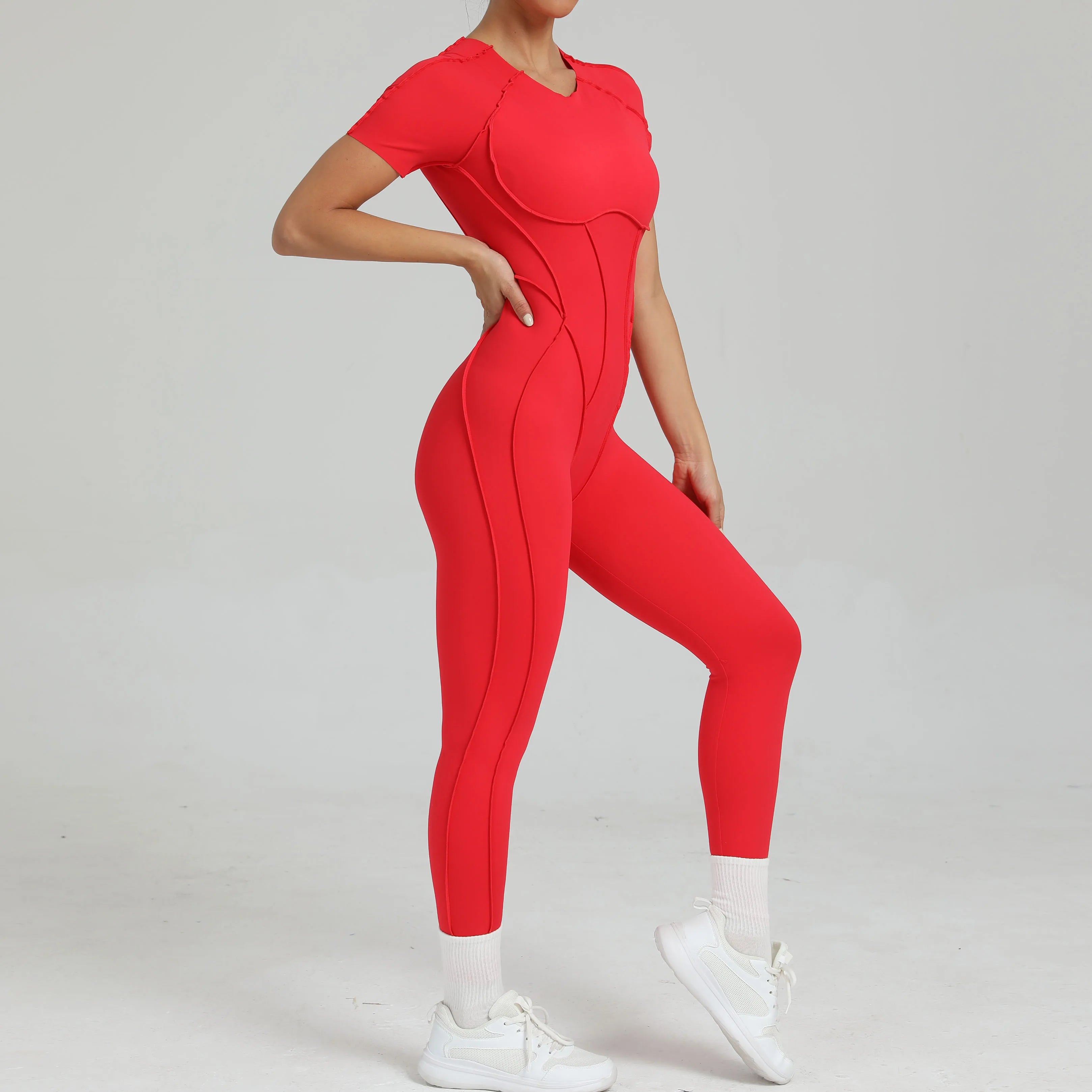 Women's One-Piece Suit Zipper Short Sleeve Gym Push