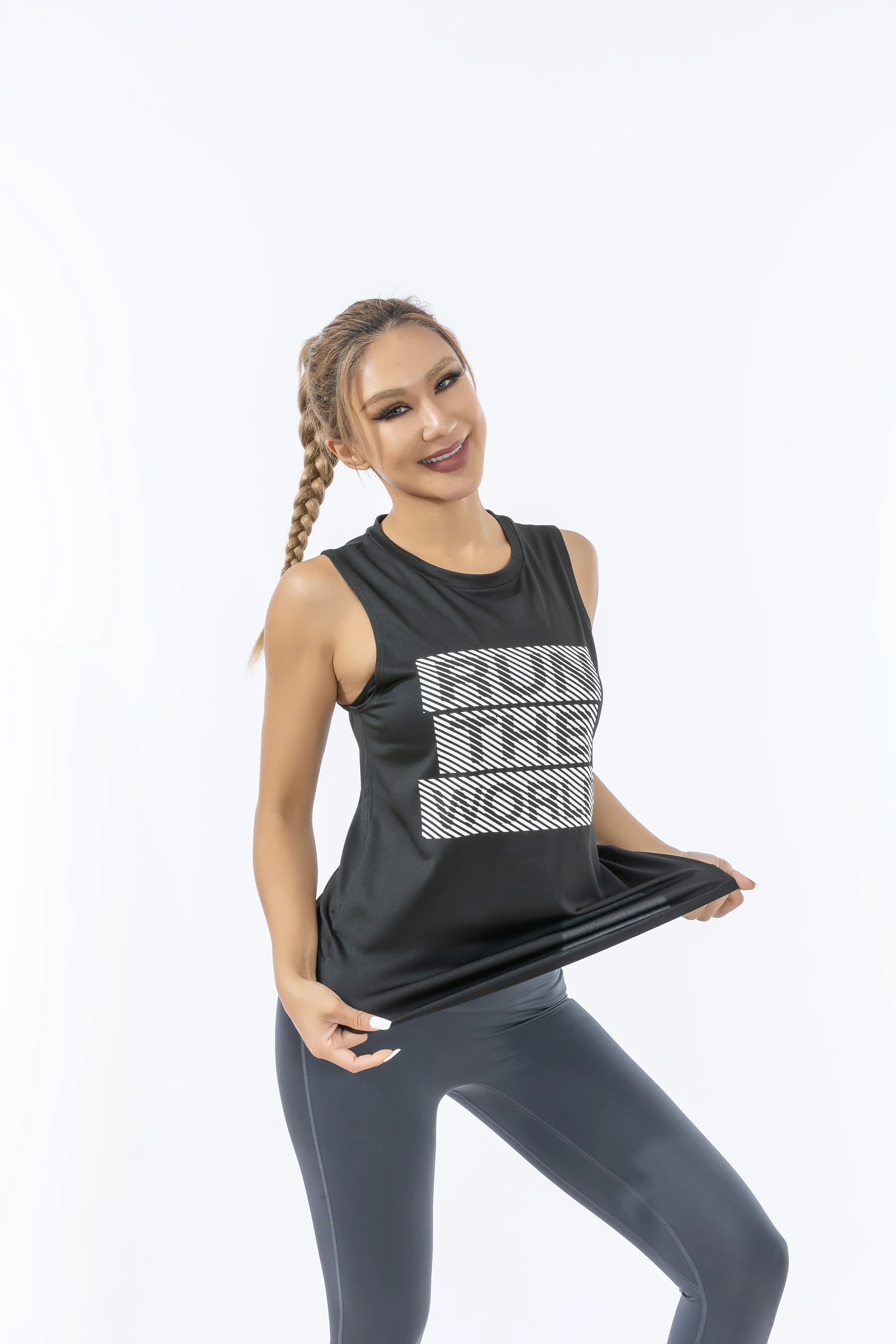 Women's Retro Quick-Dry Black Sports Tank Top, Sleeveless