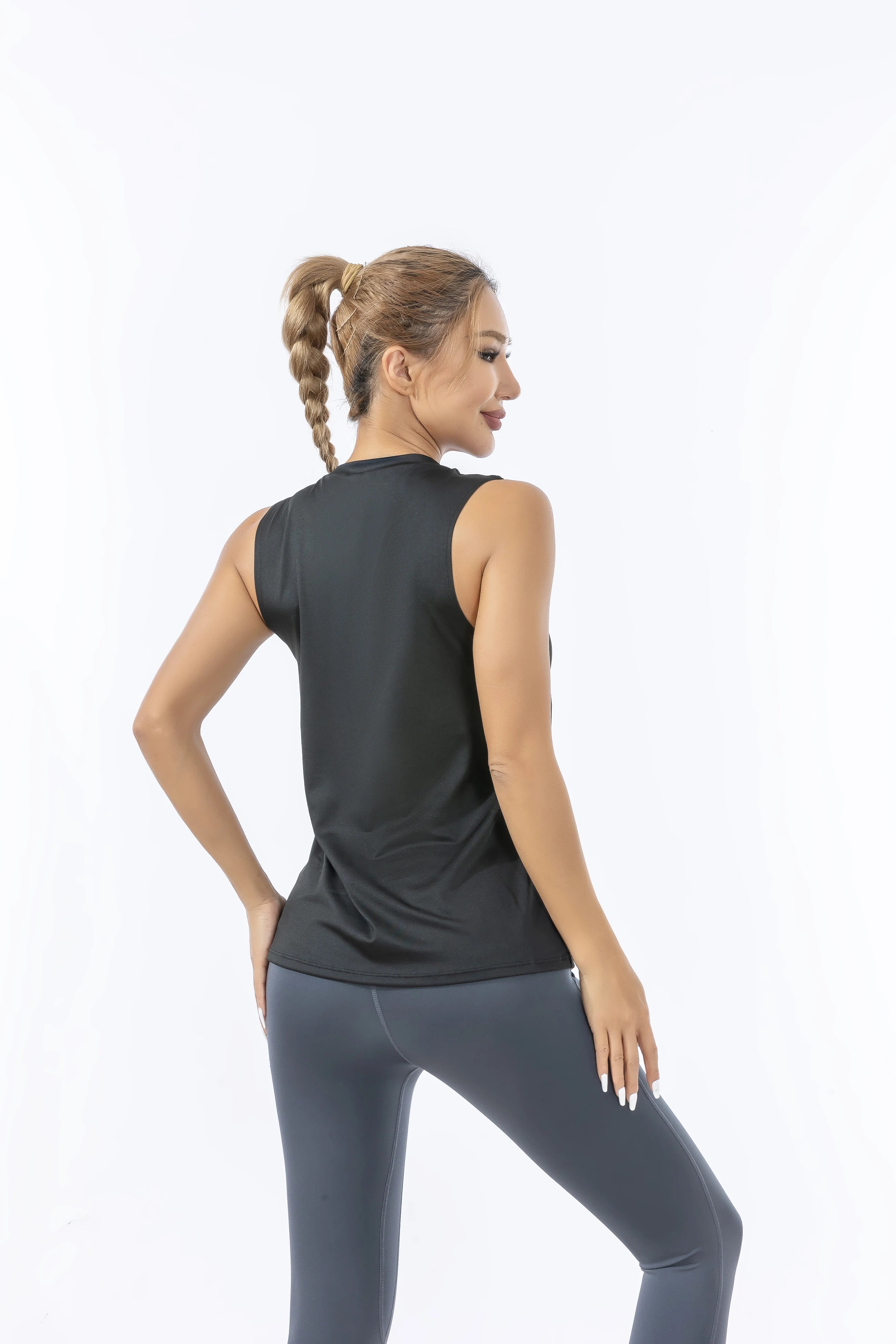 Women's Retro Quick-Dry Black Sports Tank Top, Sleeveless