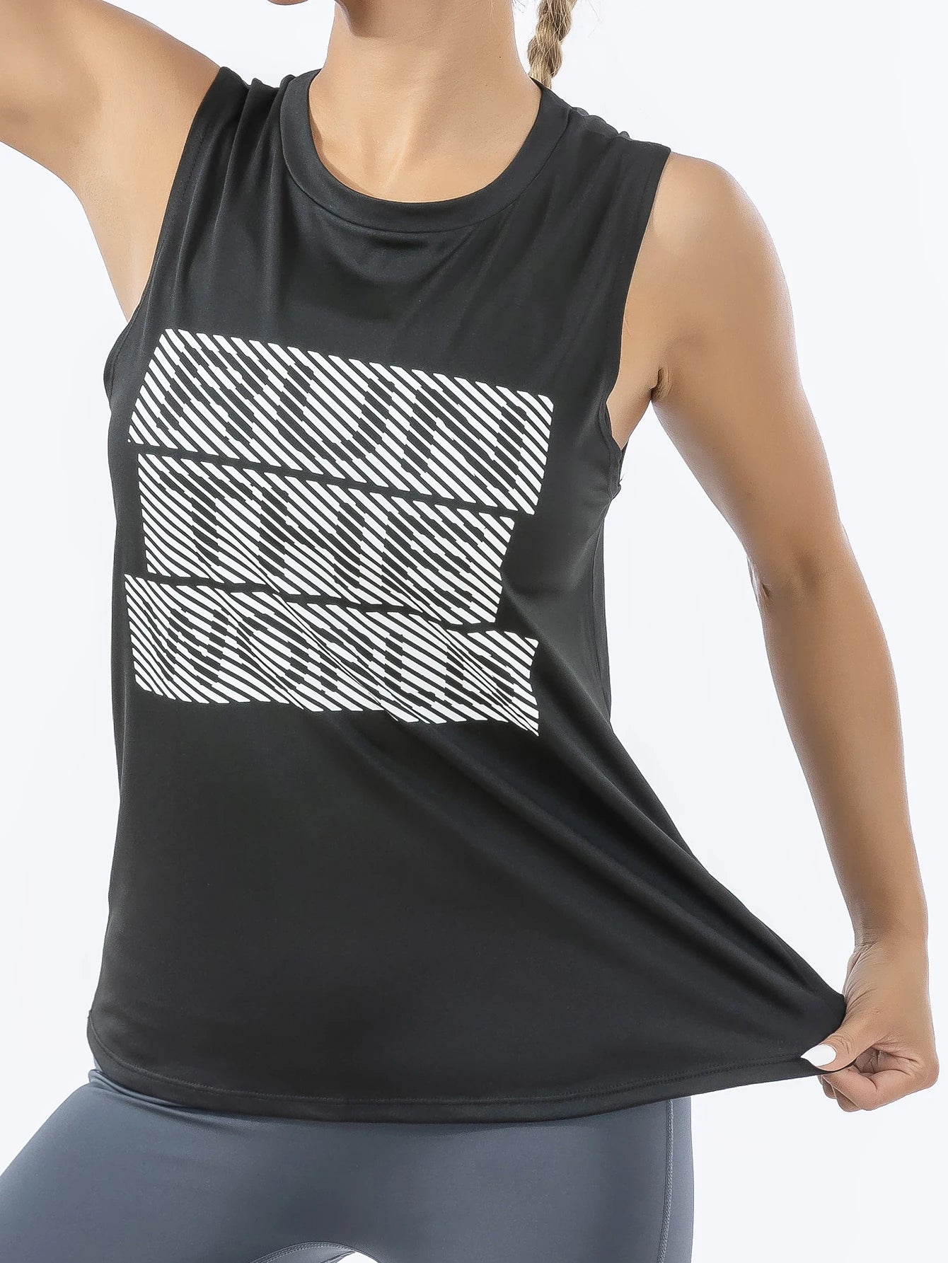 Women's Retro Quick-Dry Black Sports Tank Top, Sleeveless