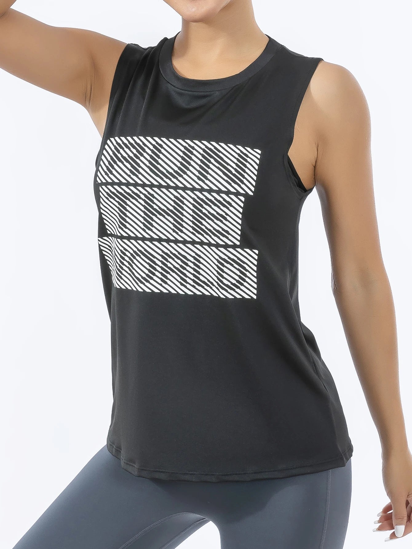 Women's Retro Quick-Dry Black Sports Tank Top, Sleeveless