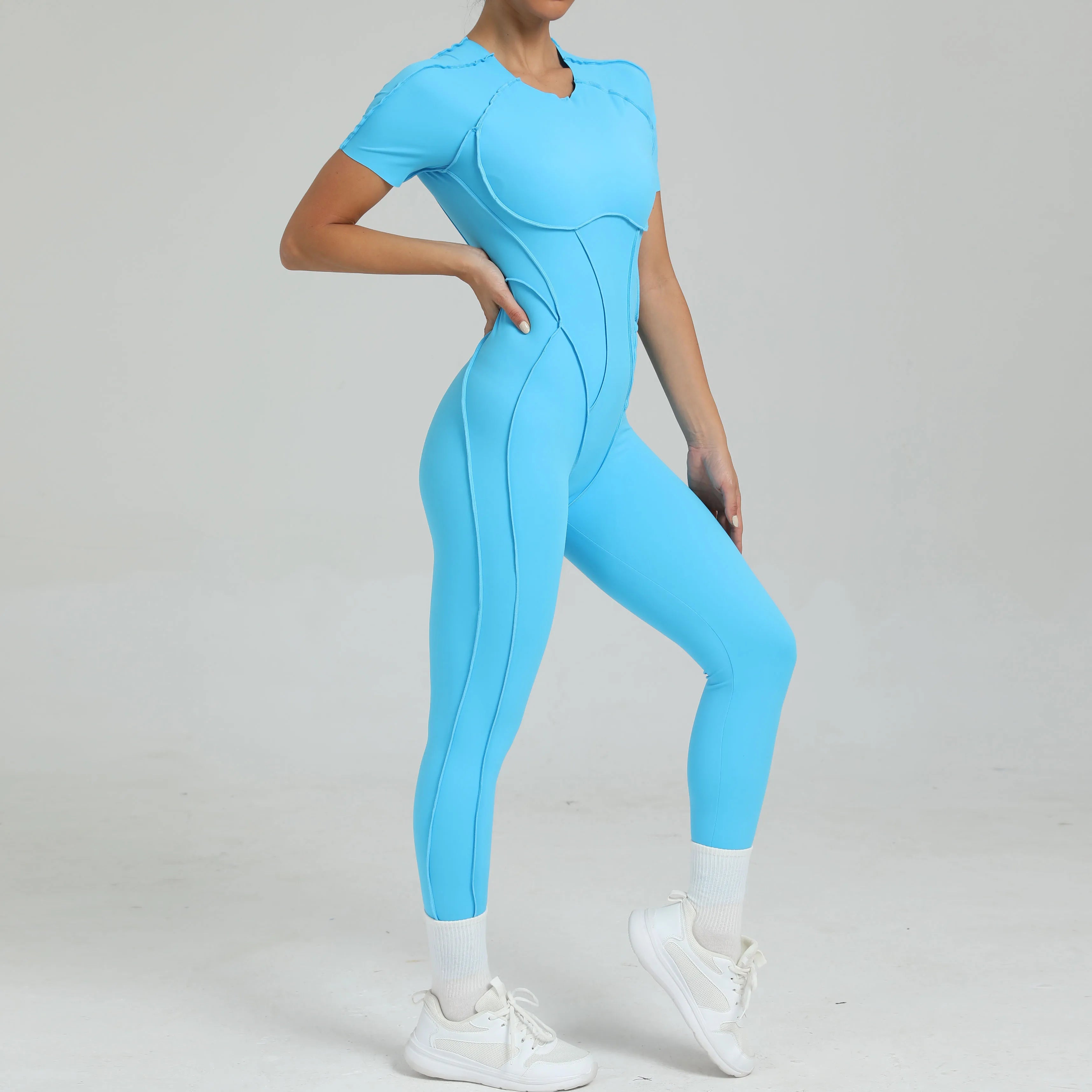 Women's One-Piece Suit Zipper Short Sleeve Gym Push