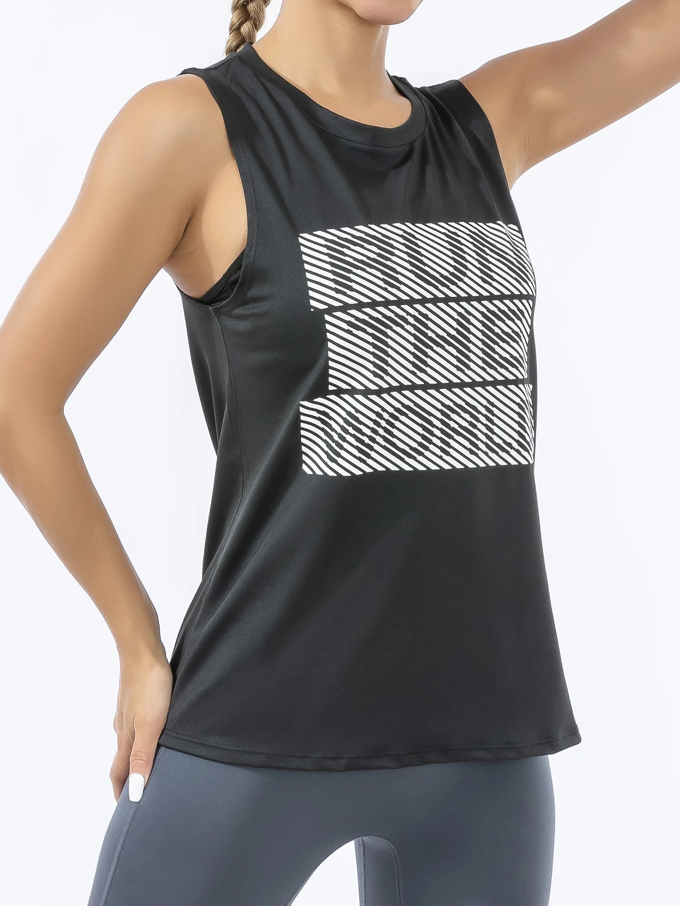 Women's Retro Quick-Dry Black Sports Tank Top, Sleeveless