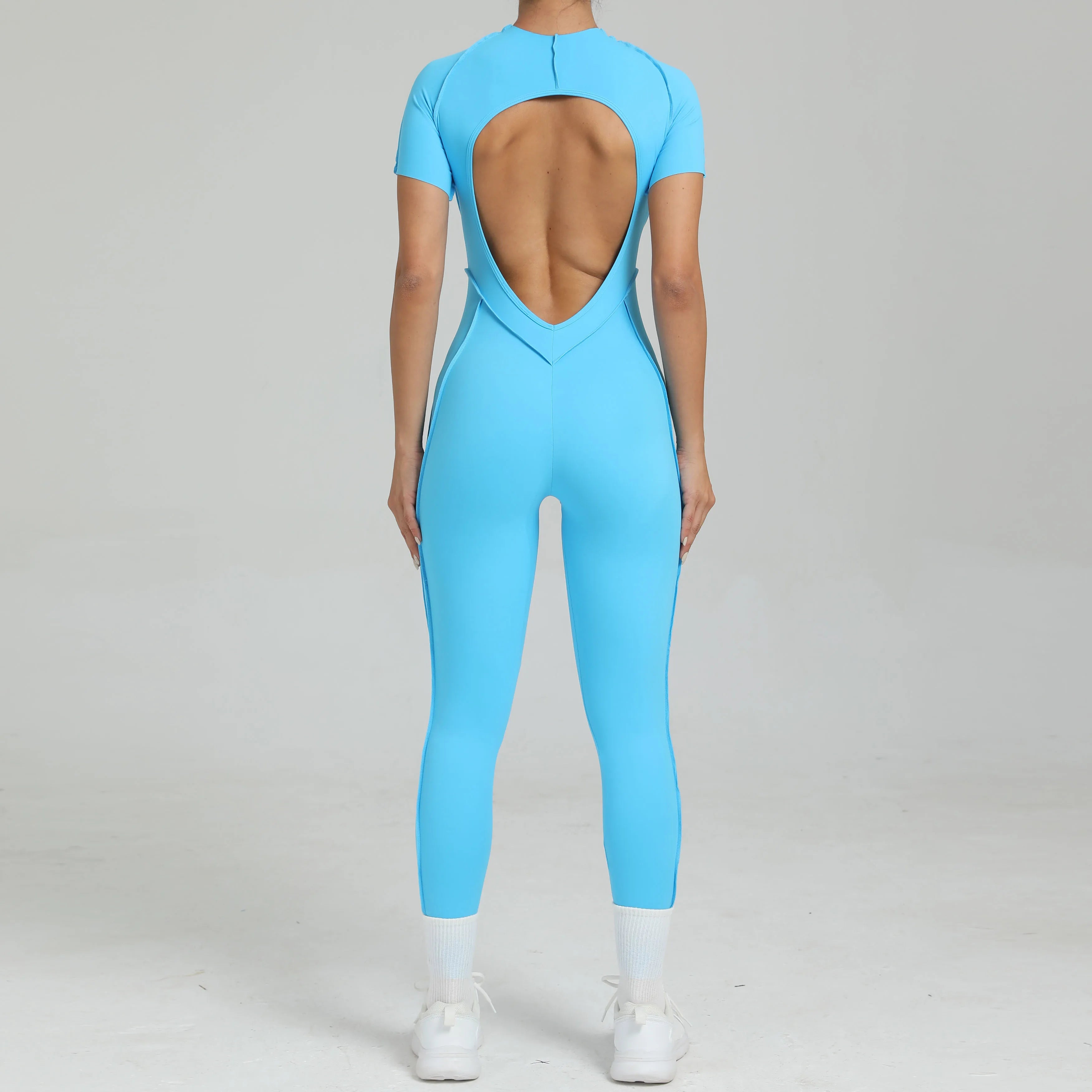 Women's One-Piece Suit Zipper Short Sleeve Gym Push
