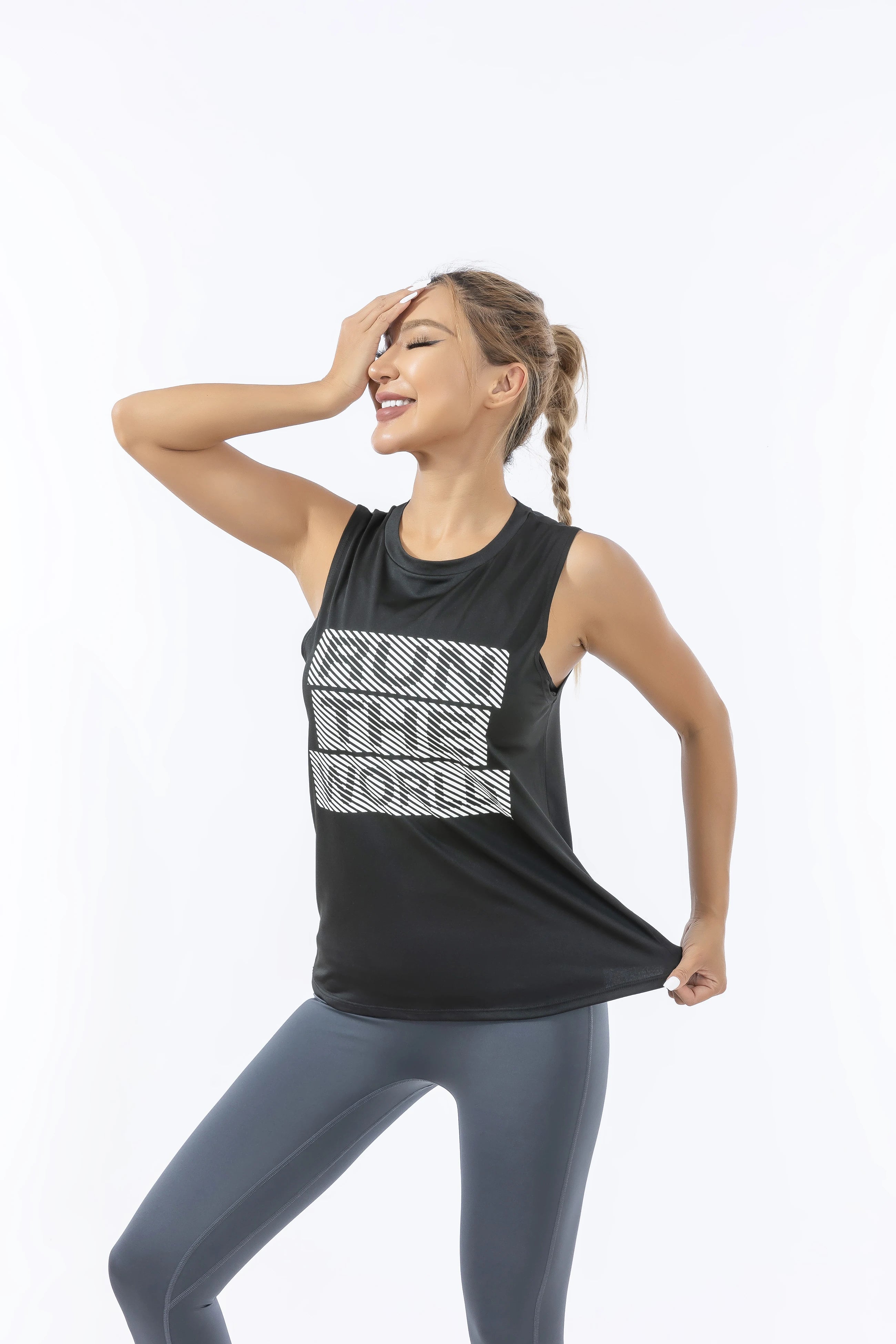 Women's Retro Quick-Dry Black Sports Tank Top, Sleeveless
