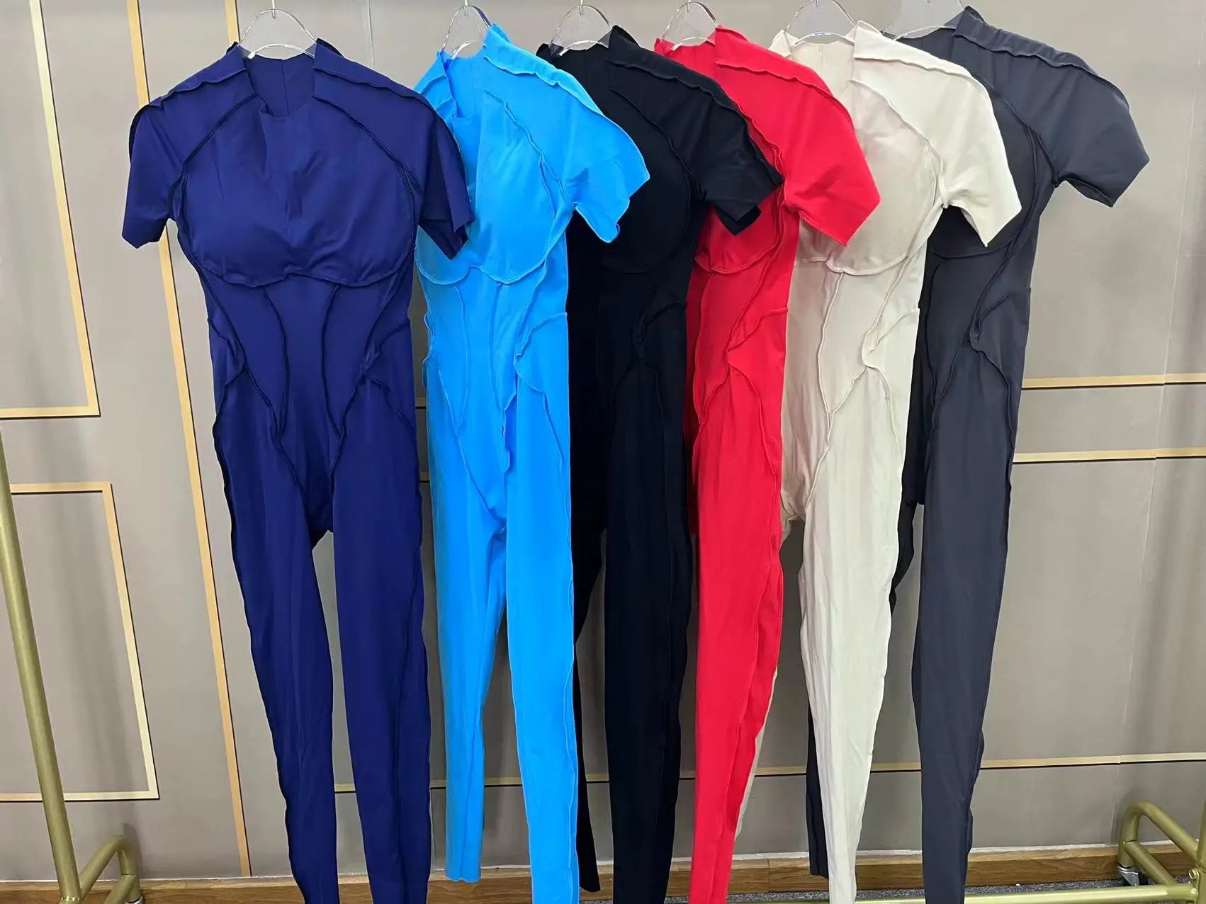 Women's One-Piece Suit Zipper Short Sleeve Gym Push
