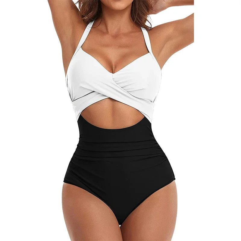 Sexy Hollow Cross Sling Swimwear Color Matching Backless