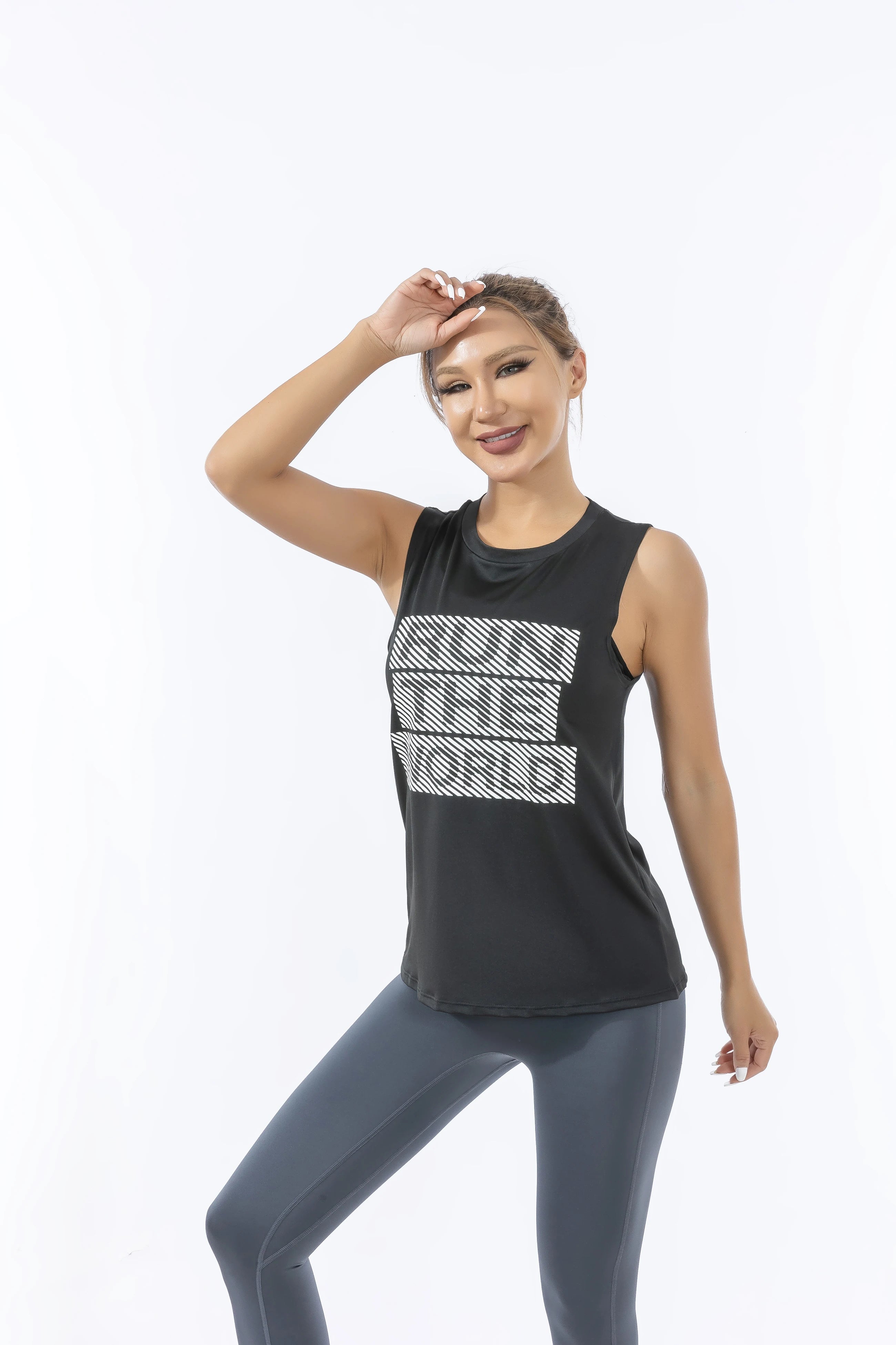 Women's Retro Quick-Dry Black Sports Tank Top, Sleeveless