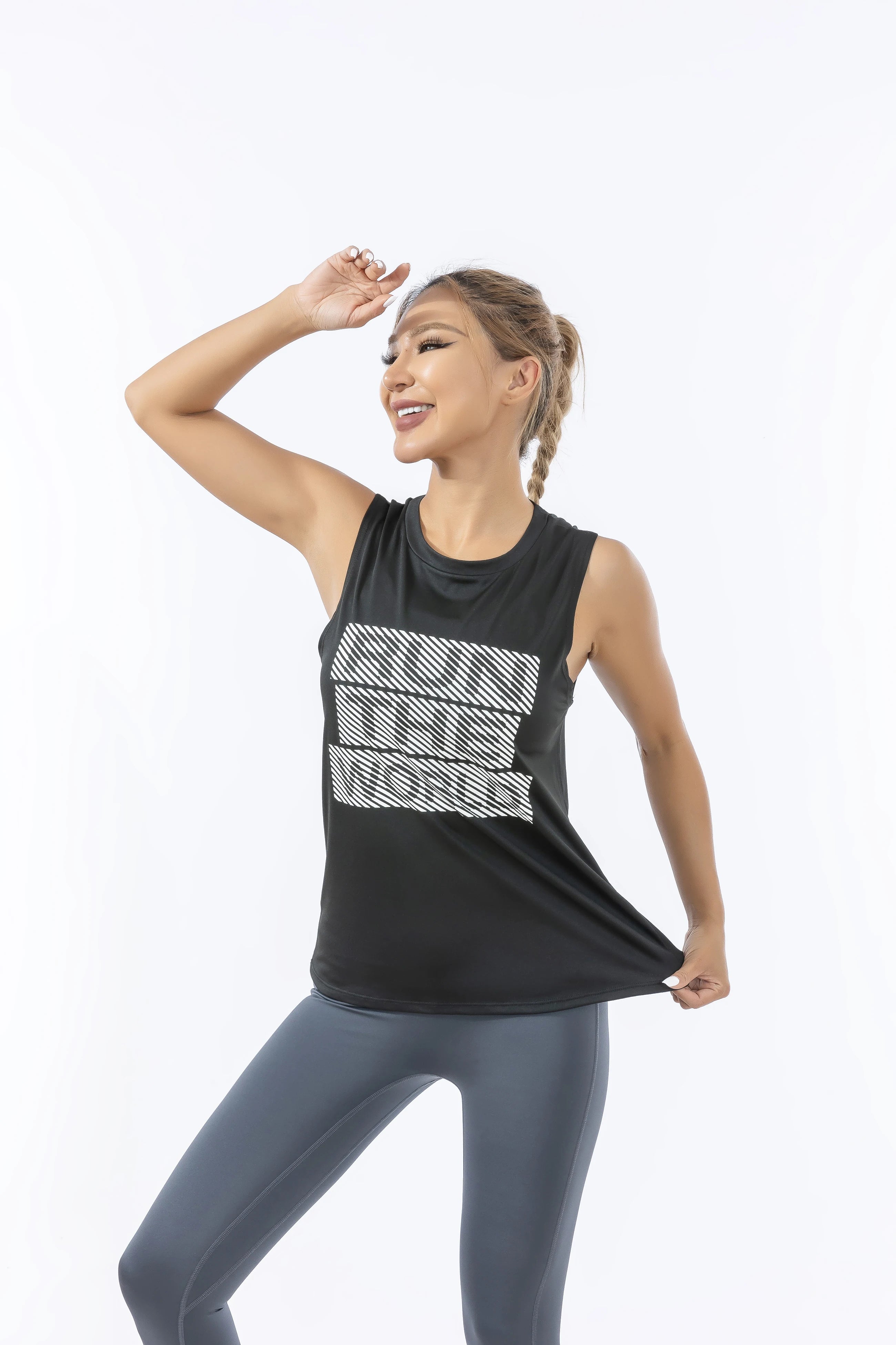 Women's Retro Quick-Dry Black Sports Tank Top, Sleeveless