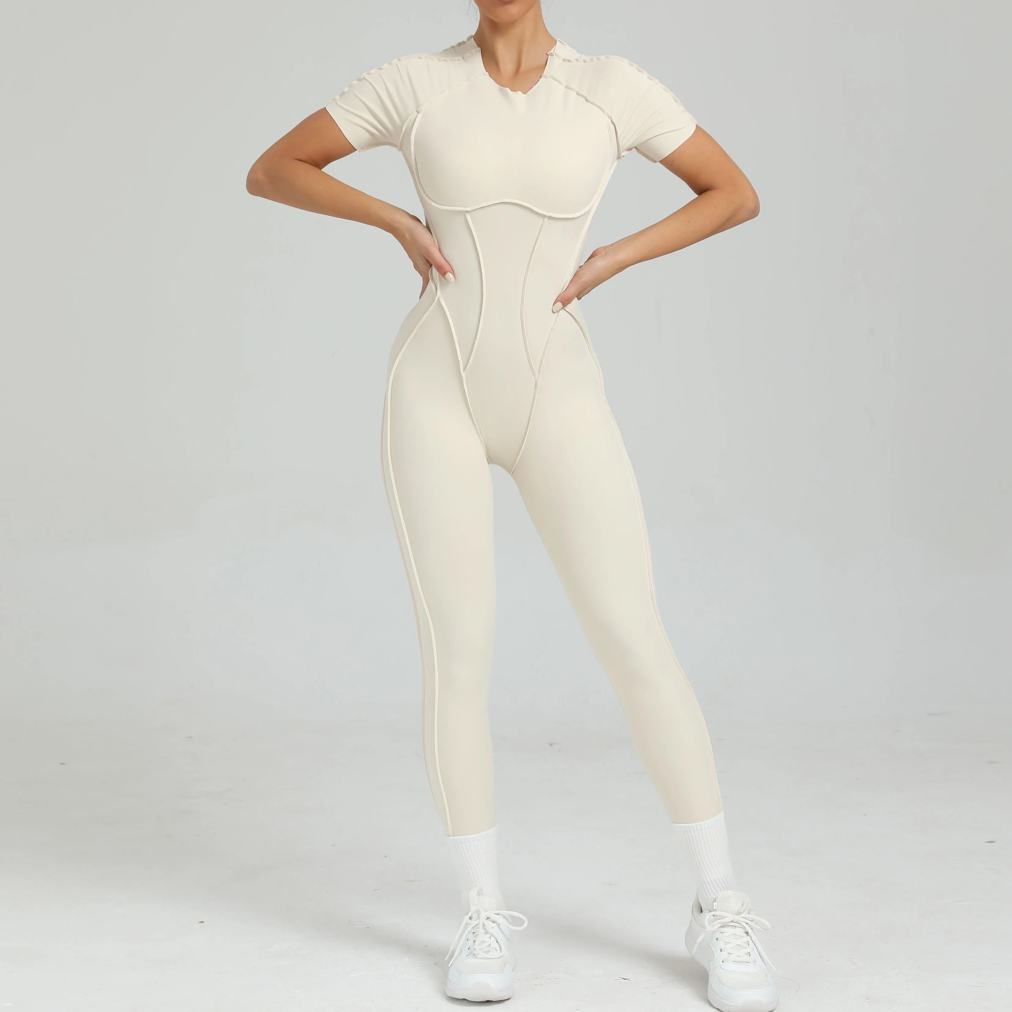 Women's One-Piece Suit Zipper Short Sleeve Gym Push