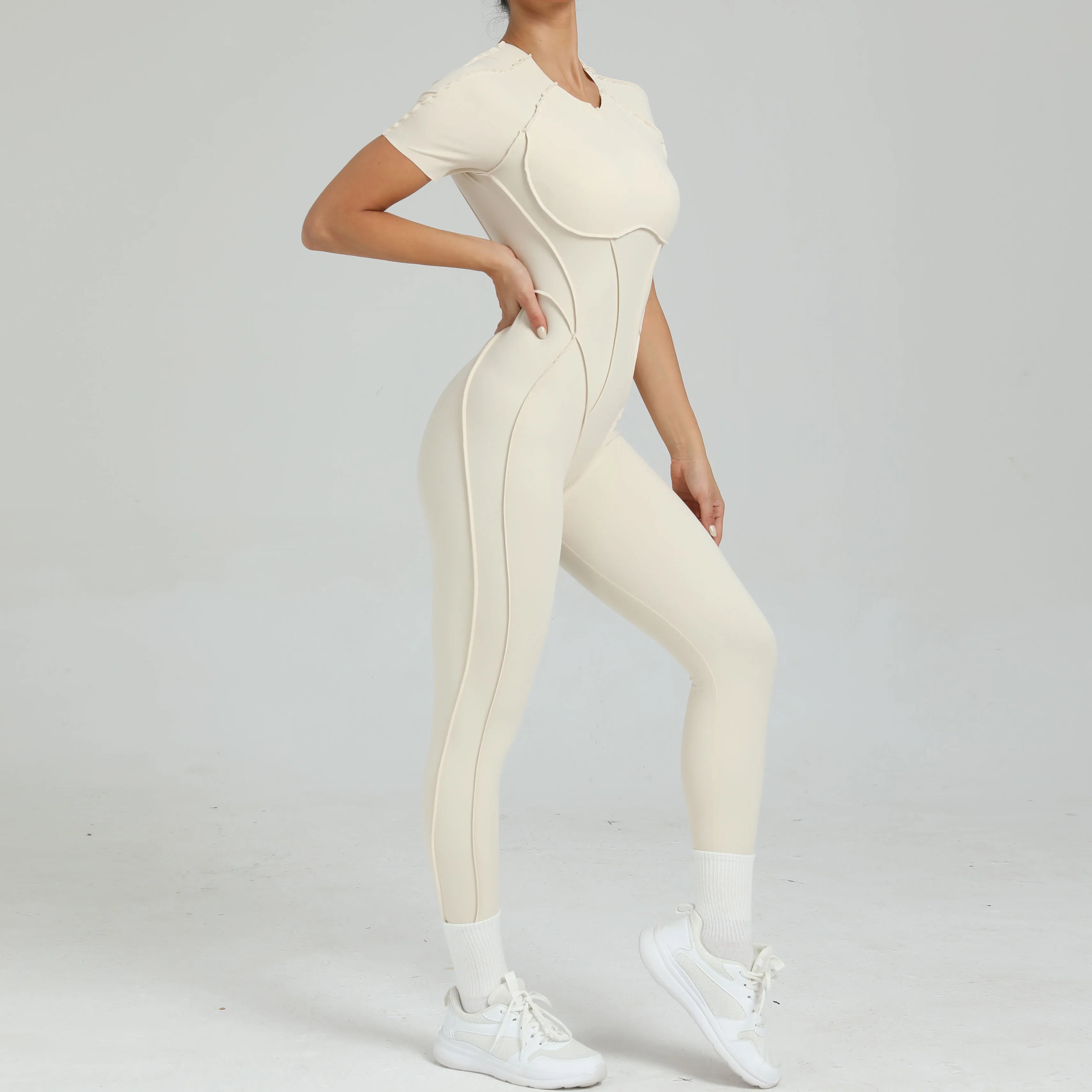 Women's One-Piece Suit Zipper Short Sleeve Gym Push