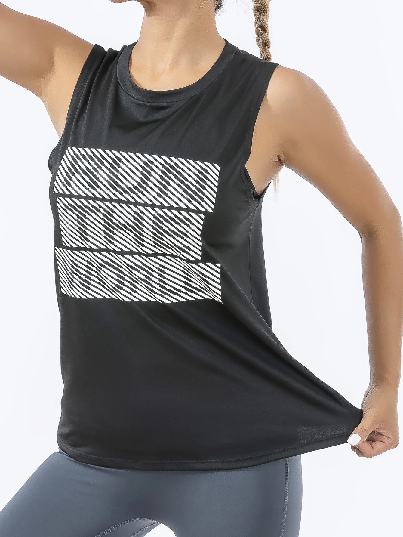 Women's Retro Quick-Dry Black Sports Tank Top, Sleeveless