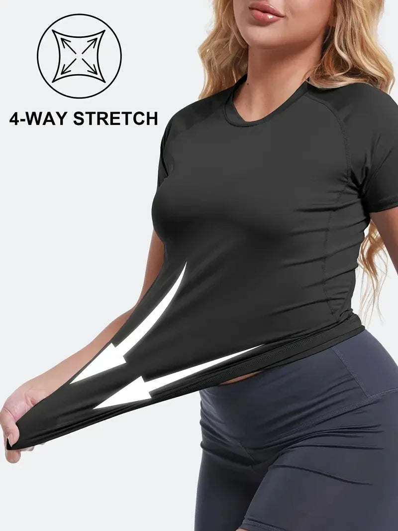 Women's Compression Shirt Short Sleeve Athletic Yoga Running