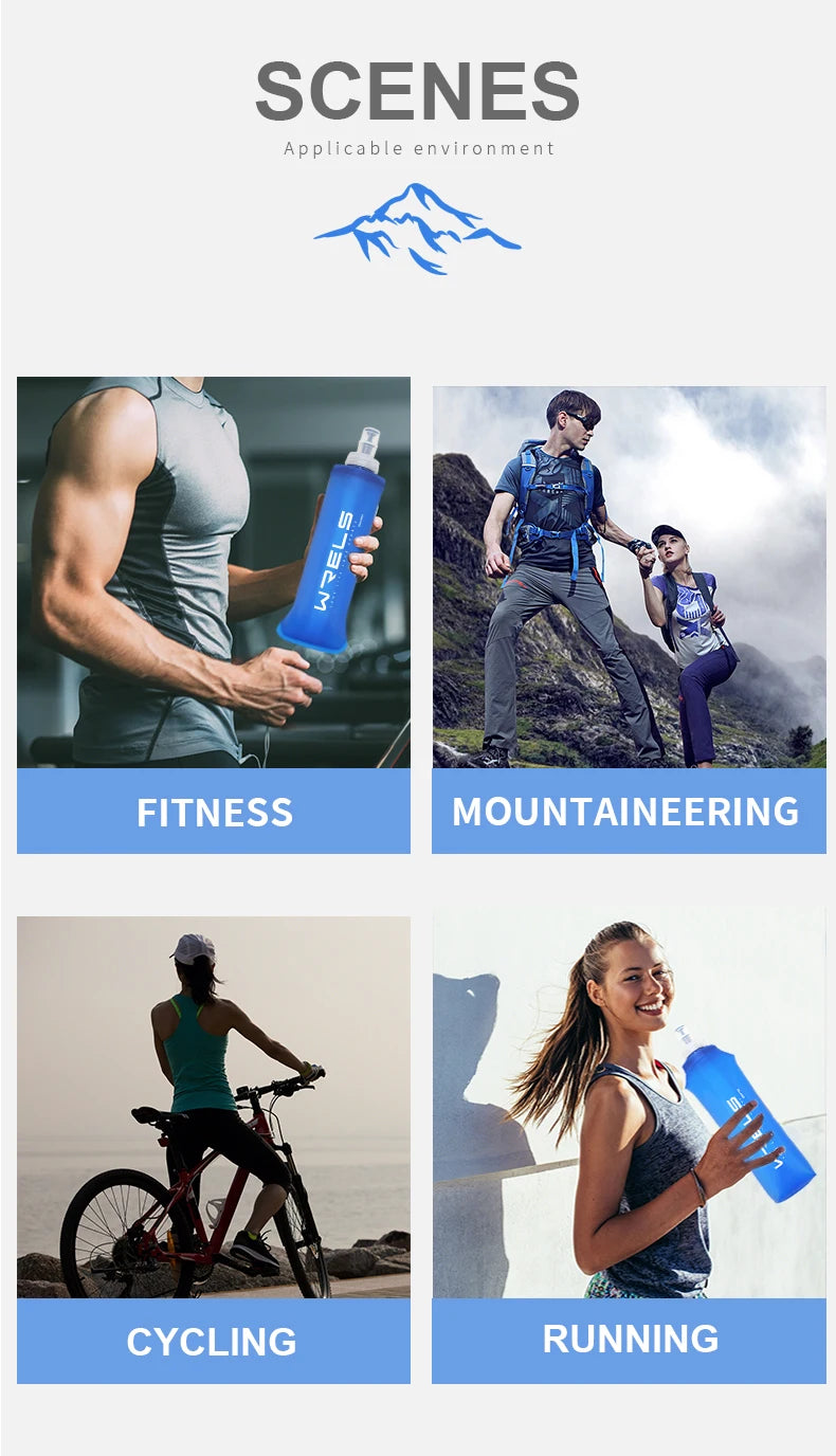 WRELS Folding Water Bottle TPU BPA-Free Collapsible Soft