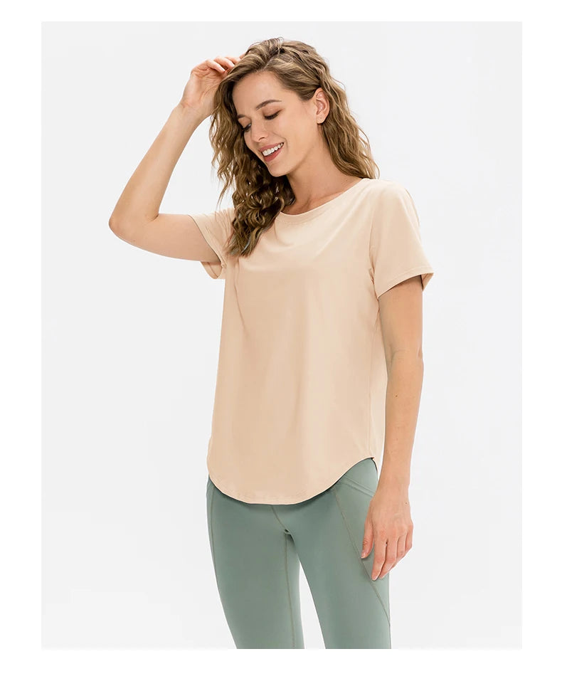 Women Yoga Top Solid Short Sleeve Sport T-Shirt