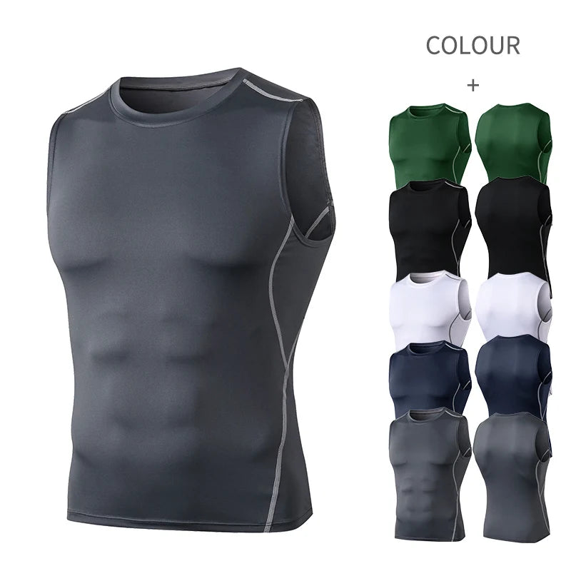 Men Quick Dry Running T-Shirts Compression Sleeveless Quick-drying