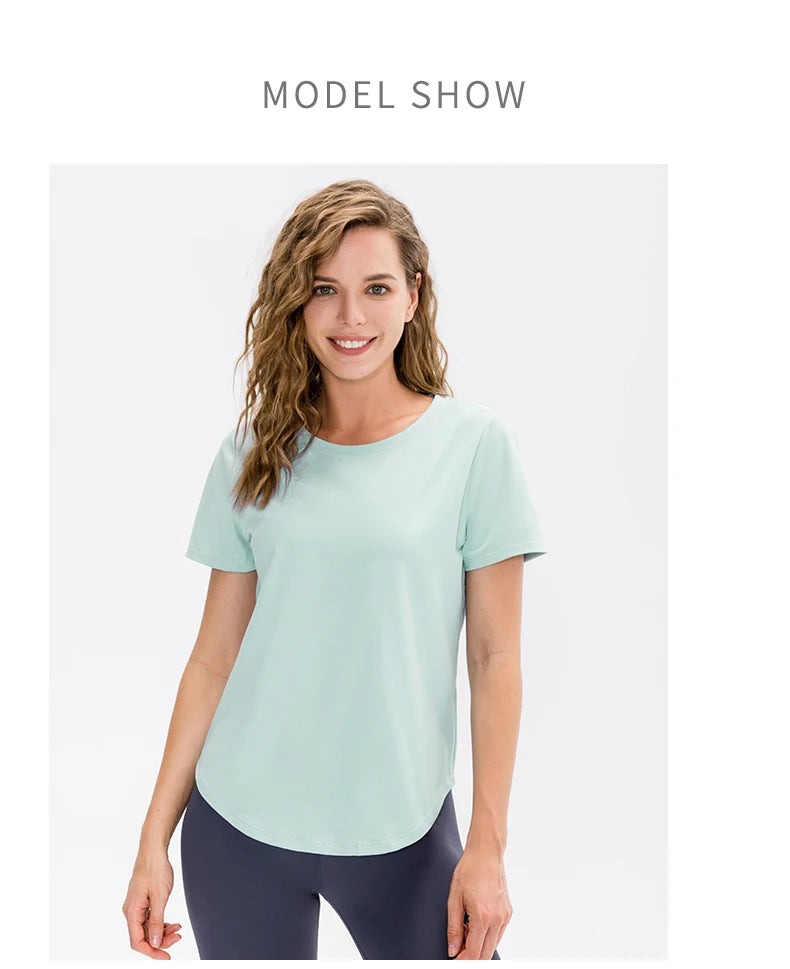 Women Yoga Top Solid Short Sleeve Sport T-Shirt