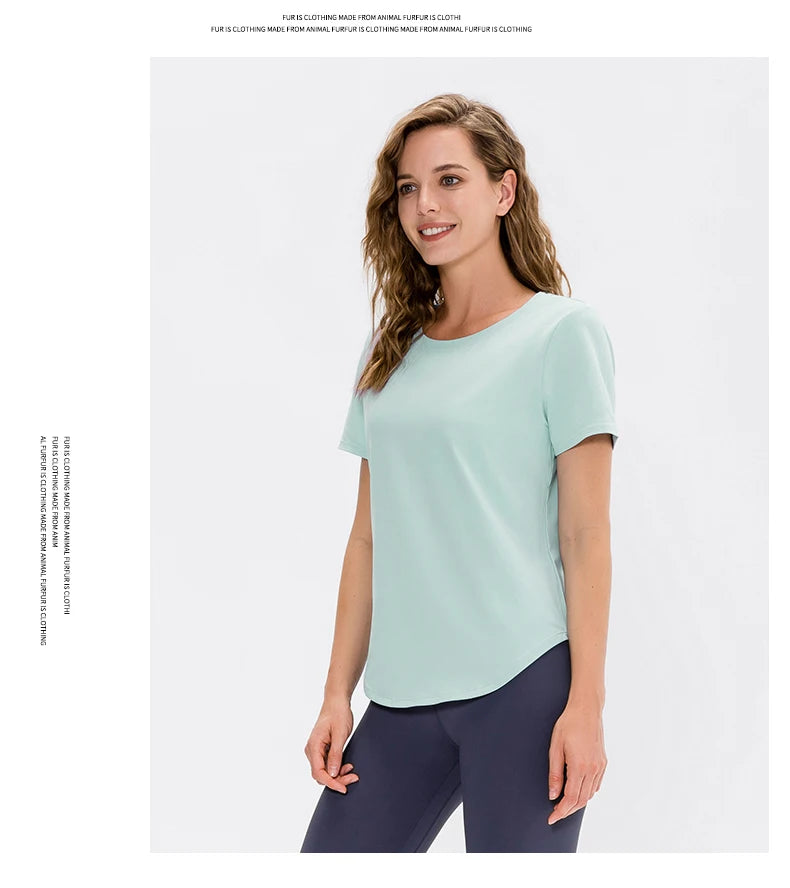 Women Yoga Top Solid Short Sleeve Sport T-Shirt