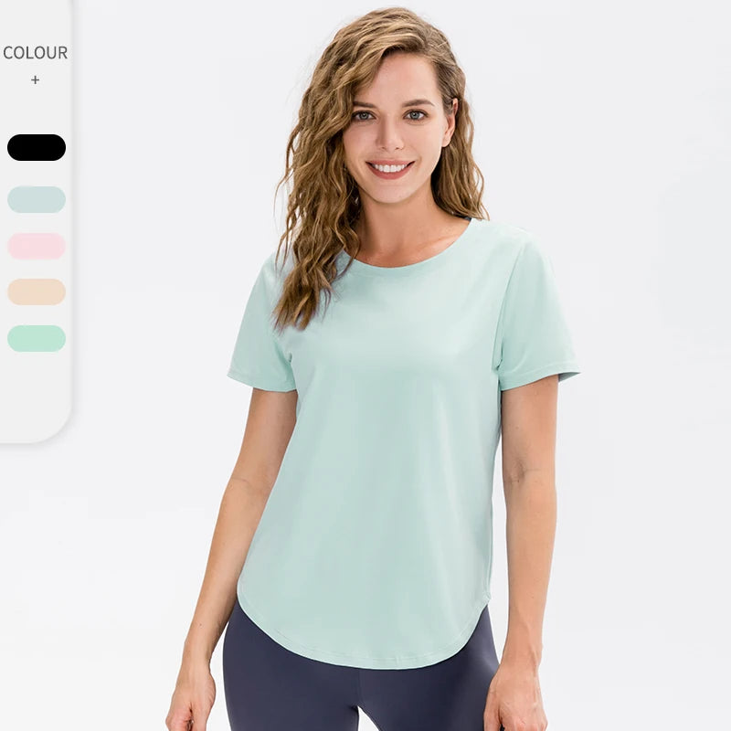 Women Yoga Top Solid Short Sleeve Sport T-Shirt