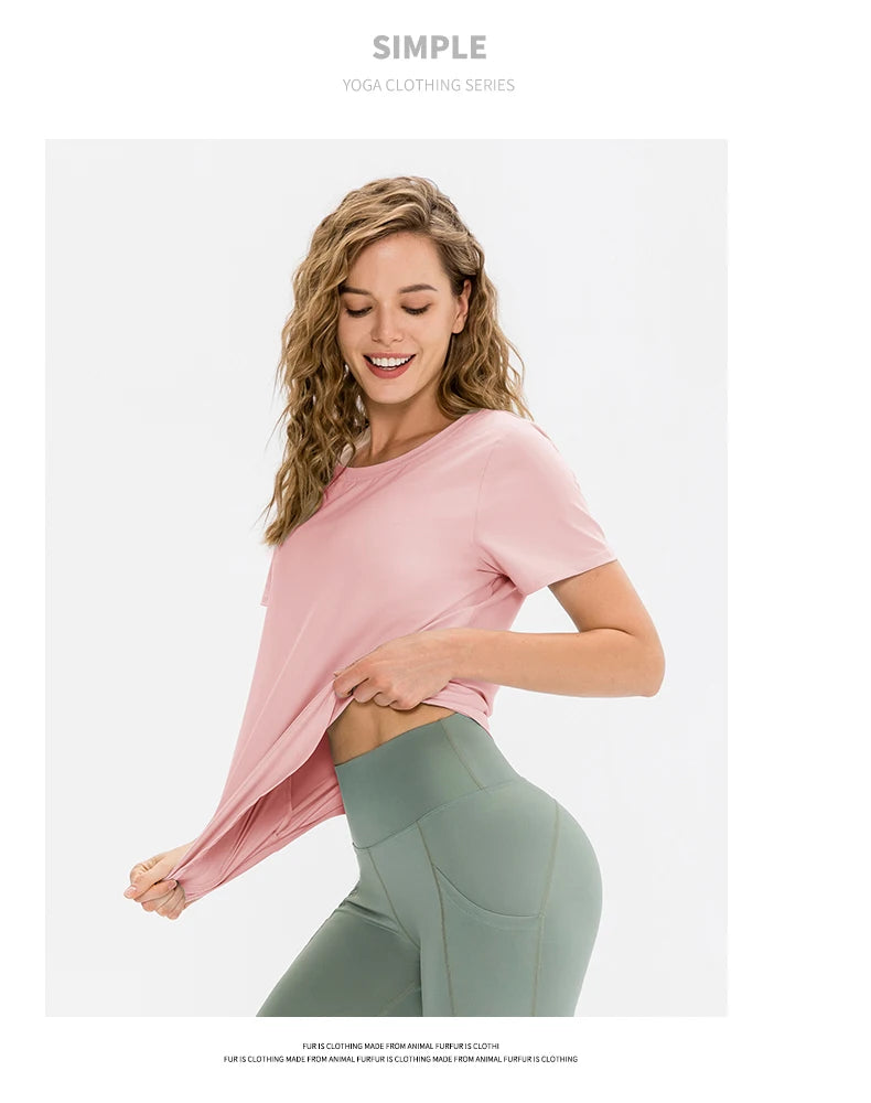 Women Yoga Top Solid Short Sleeve Sport T-Shirt