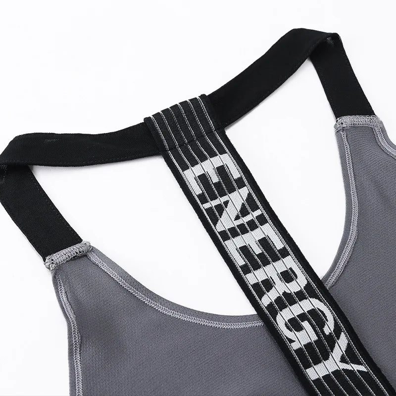 Women's Backless Gym Top with Letter Print