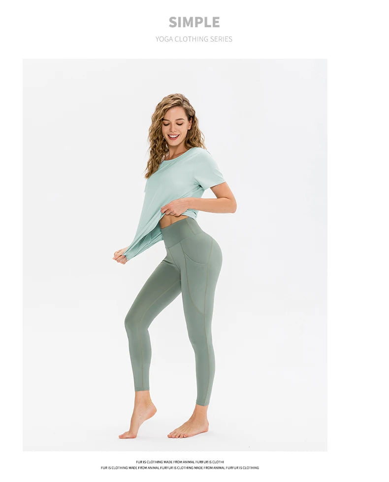 Women Yoga Top Solid Short Sleeve Sport T-Shirt