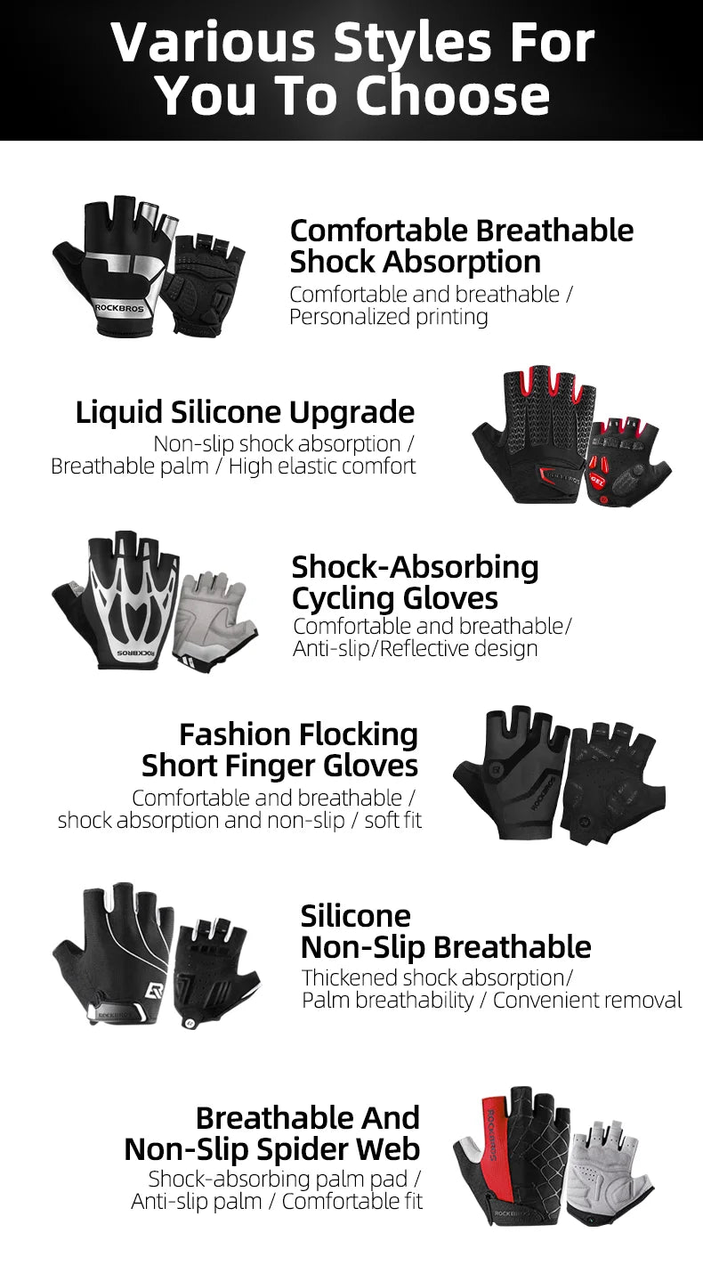 ROCKBROS Cycling Gloves Half Finger Shockproof Wear Resistant
