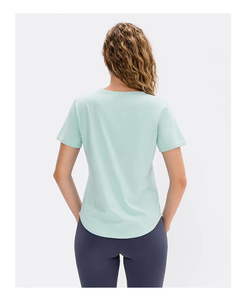 Women Yoga Top Solid Short Sleeve Sport T-Shirt