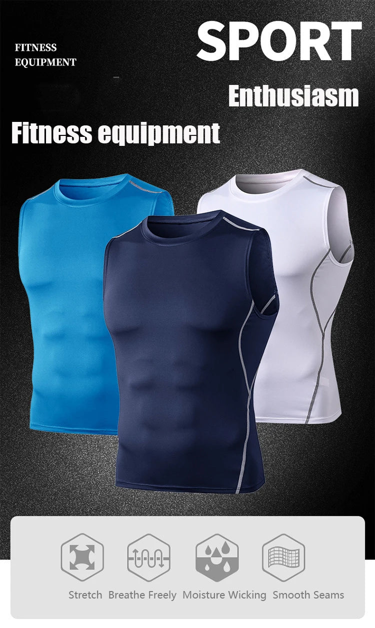 Men Quick Dry Running T-Shirts Compression Sleeveless Quick-drying