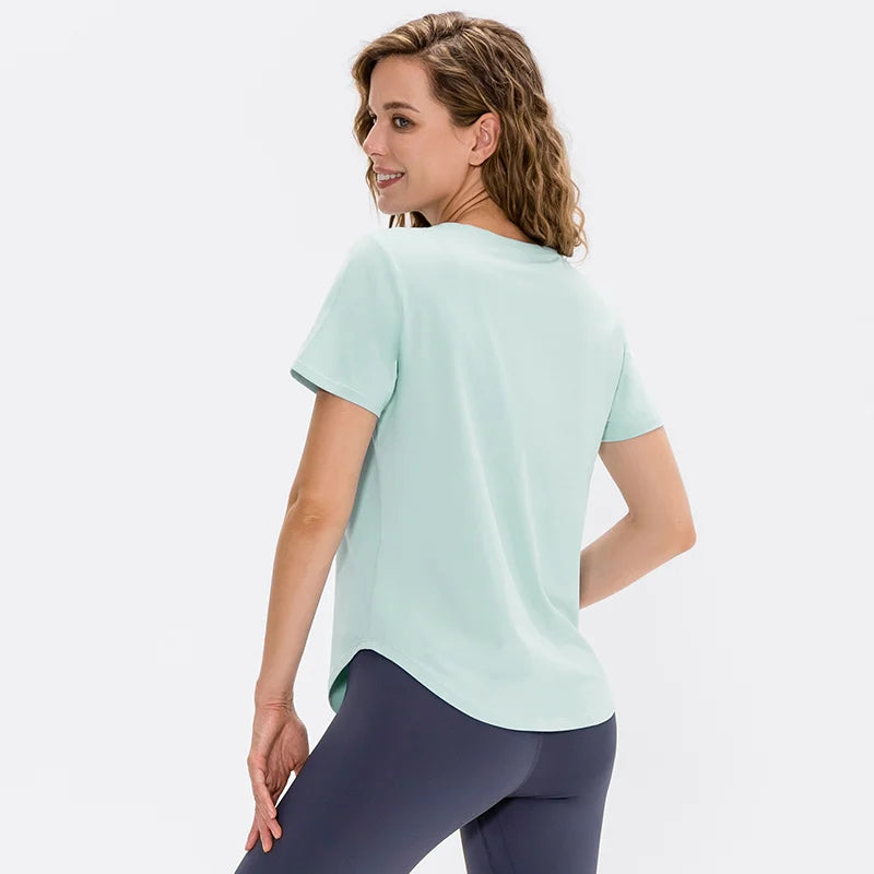 Women Yoga Top Solid Short Sleeve Sport T-Shirt