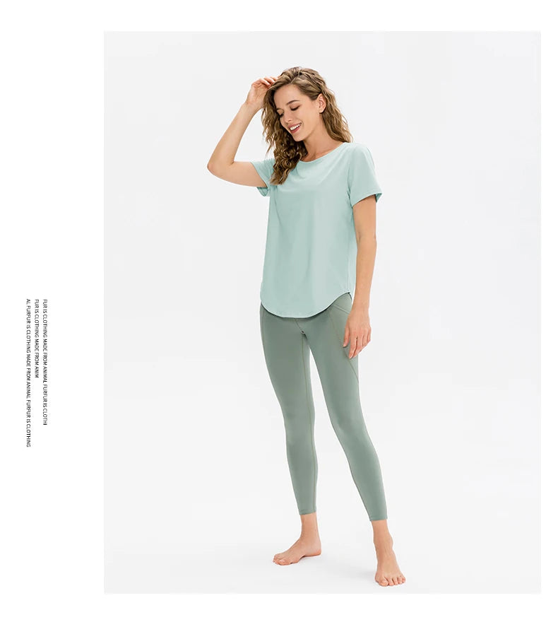 Women Yoga Top Solid Short Sleeve Sport T-Shirt