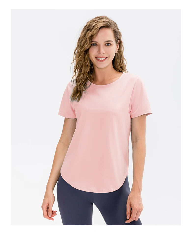Women Yoga Top Solid Short Sleeve Sport T-Shirt