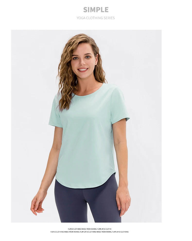 Women Yoga Top Solid Short Sleeve Sport T-Shirt