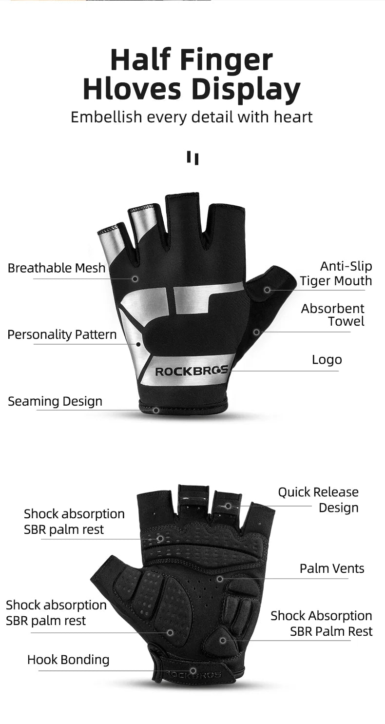 ROCKBROS Cycling Gloves Half Finger Shockproof Wear Resistant