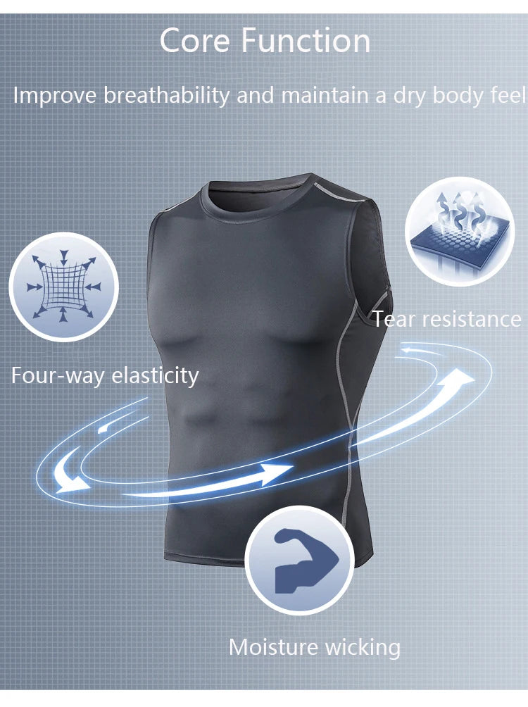Men Quick Dry Running T-Shirts Compression Sleeveless Quick-drying