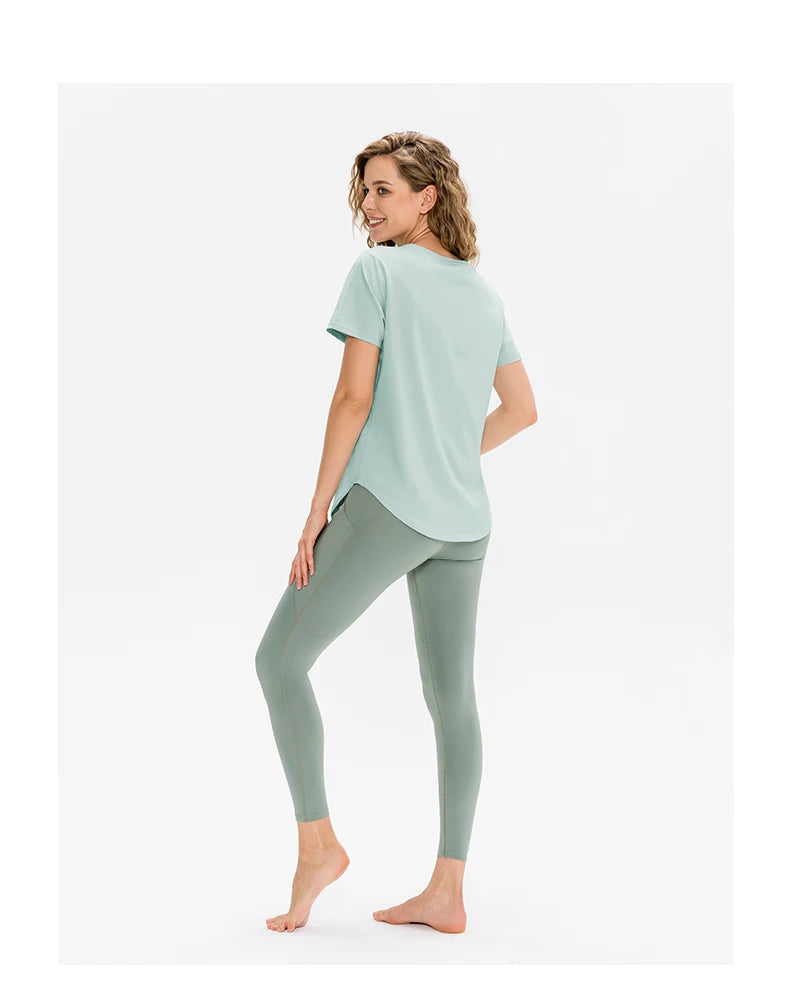 Women Yoga Top Solid Short Sleeve Sport T-Shirt