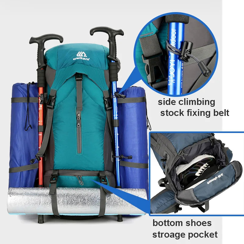 70L Nylon Camping Backpack with Rain Cover, image 6 of 30