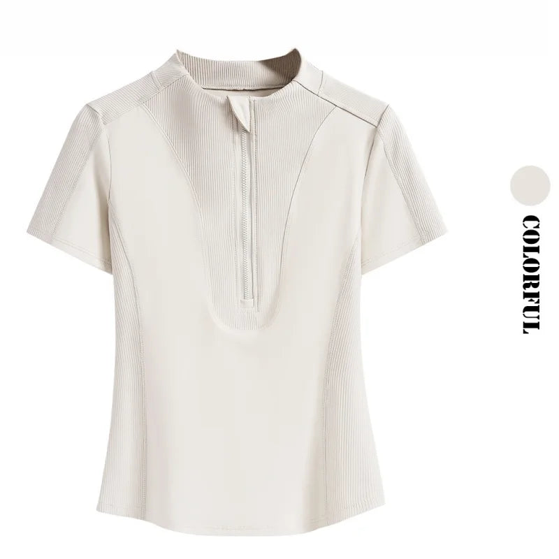 DRUR Yoga Tops Women Short Sleeve Half-Zipper Sports