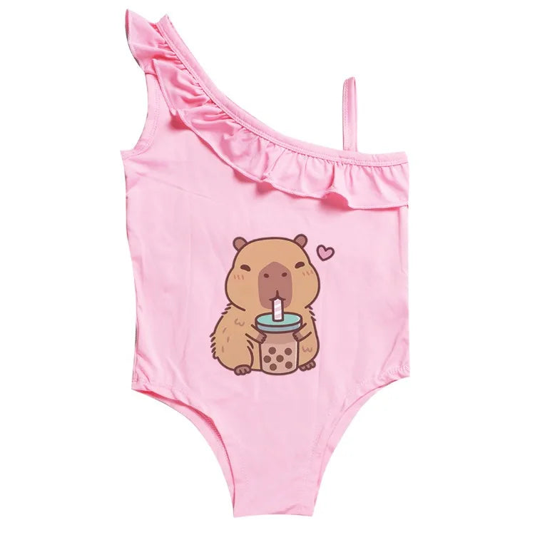 Girls' Capybara Print One-Piece Swimsuit, image 3 of 14