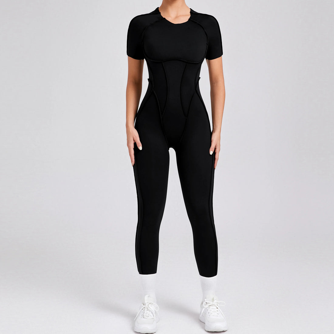 Women's One-Piece Suit Zipper Short Sleeve Gym Push