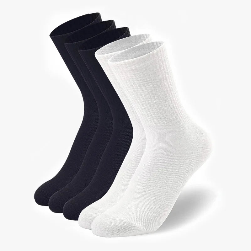 5 Pairs Men Crew Socks Black White Middle