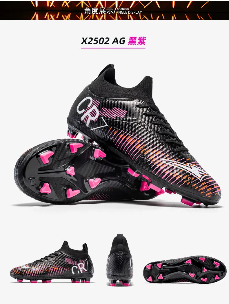 Unisex Soccer Shoes High-Tops Lace-Up Non-Slip Spikes Outdoor