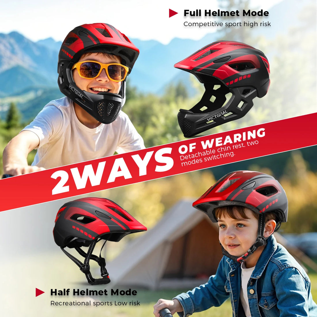 VICTGOAL Kids' Detachable Full-Face Bike Helmet