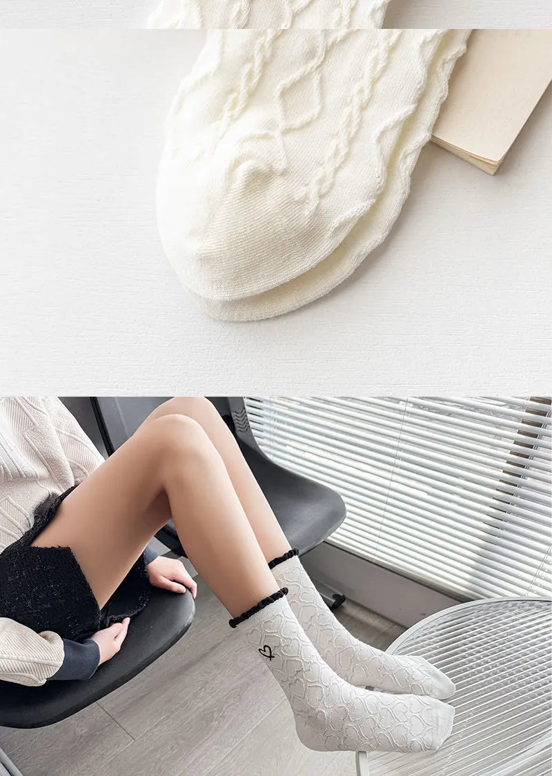Women's Retro Embroidered Heart or Flower Socks, image 9 of 15