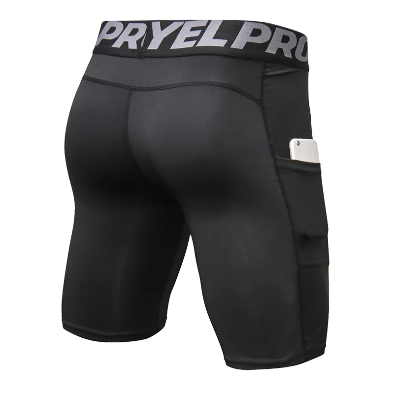 Sports Shorts Men Compression Running Shorts Pocket Quick
